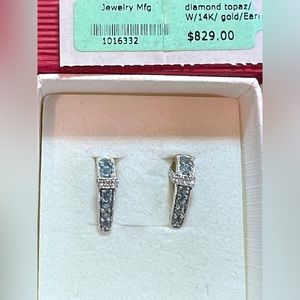 14kt w gold, diamond and topaz, new, very cute earrings